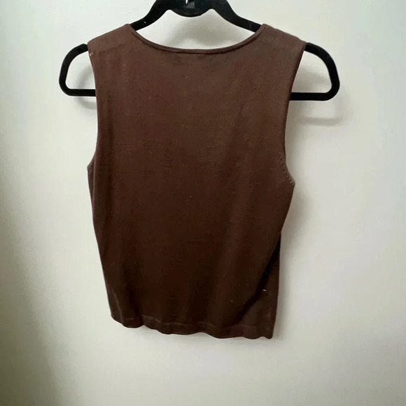 Ann Taylor brown beaded v-neck sweater silk-blend sleeveless top medium - Picture 9 of 17